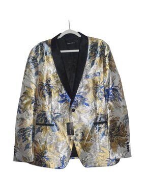 Barry Wang Metallic Floral jacquard Blazer Jacket Evening Wedding Party L